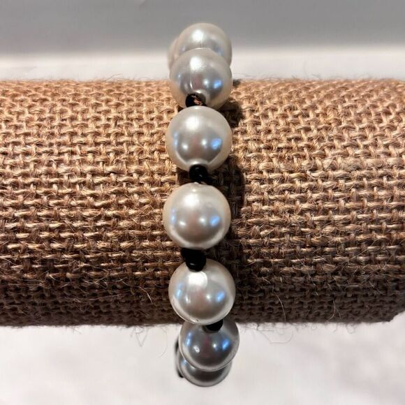 Handmade Faux Pearl Knotted Cord with Faceted Crystal  Beaded Bracelet White & B - Picture 4 of 4